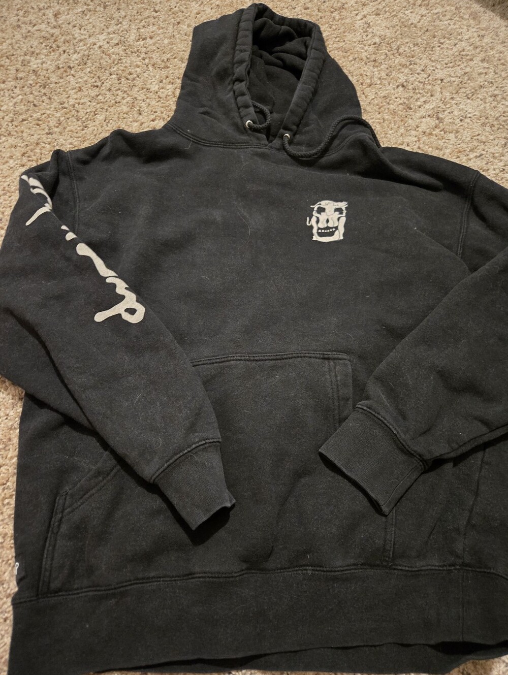 💖Ripndip Black Hoodie with White Skull and Sleeve Script